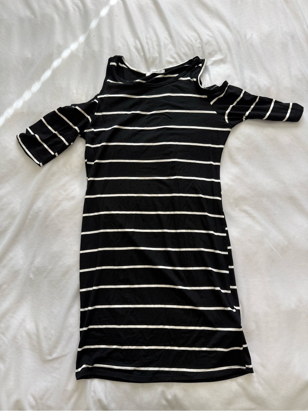 Black & White Striped Cold-Shoulder Dress